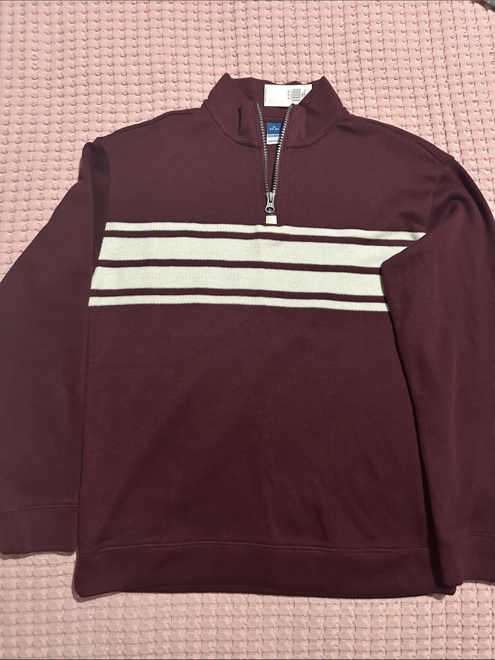 Old Navy Burgundy Quarter-Zip Sweater with White Stripes